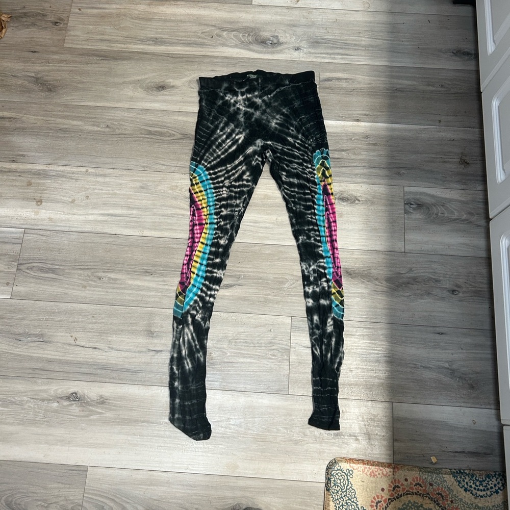 Tie-Dye Leggings - Black with Multicolor Accents